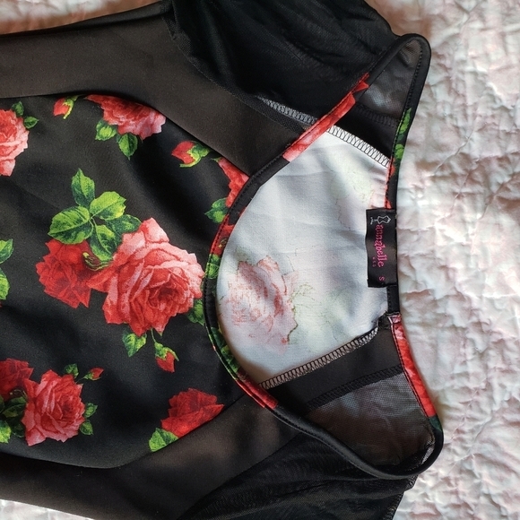 Annabelle Black dress with long sheer sleeve and red roses 🌹size small - Picture 5 of 7